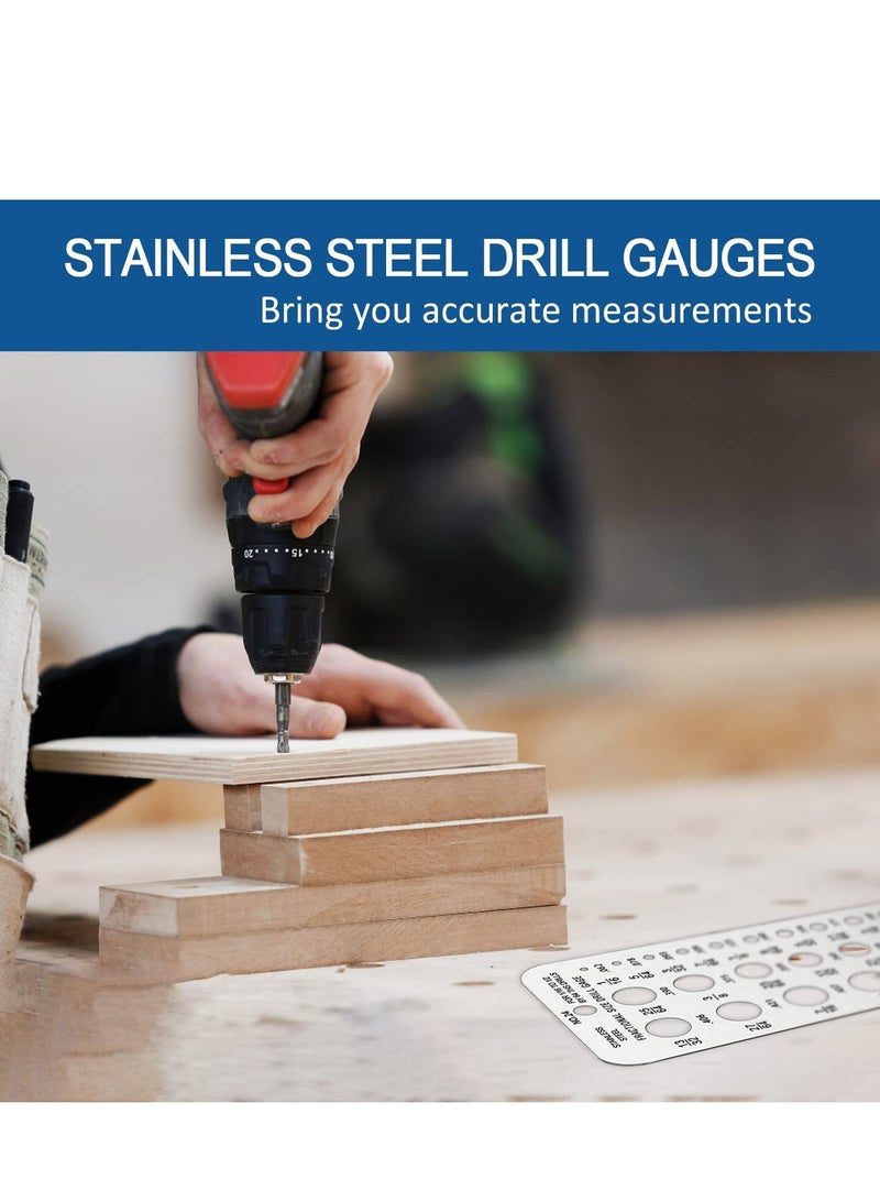 2 Pieces Fractional Drill Bit Size Gauge Drill Bit Gauge Stainless Steel Drill Gauge 29 Holes Metal Drill Size Gauge Tool for 1or16 Inch to 1or2 Inch Size Bits Measurement Silver+Black