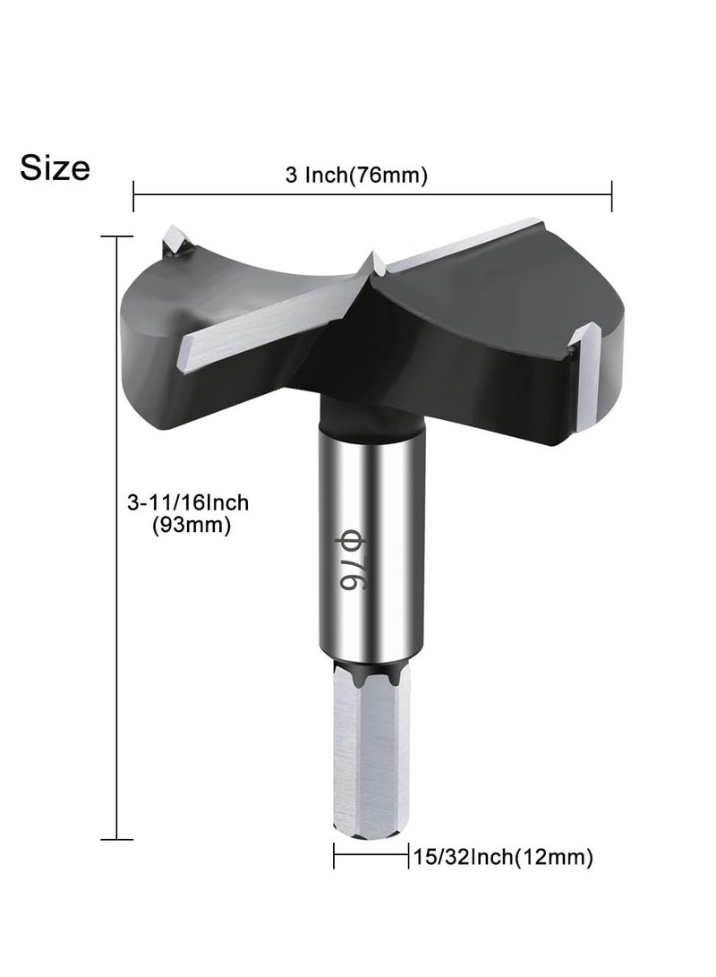 SYOSI Carbide Forstner Drill Bit, 3Inch Carbide Tipped Forstner Drill Bit, Wood Drilling bit Set Woodworking Hinge Cutter Tool Kits for Wood Plastic Plywood