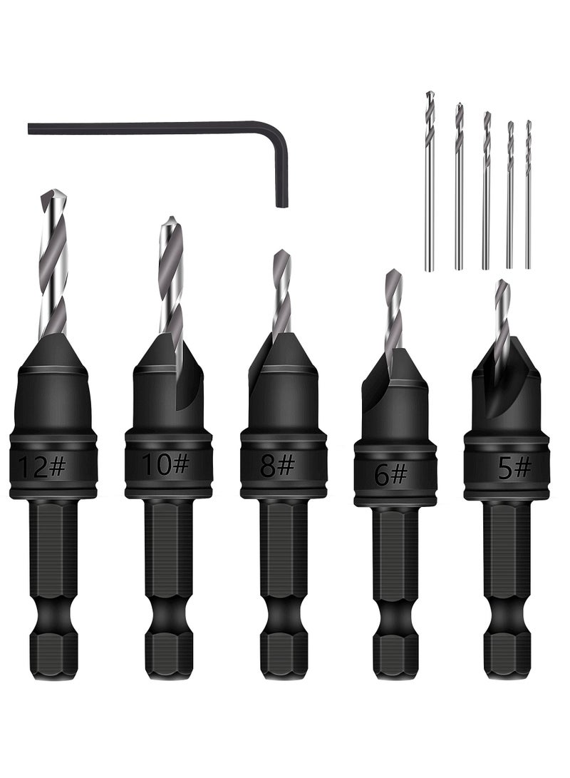 82°Countersink Drill Bit, SYOSI 5Pcs Free Replaceable HSS Drill Bits for Wood 3/8