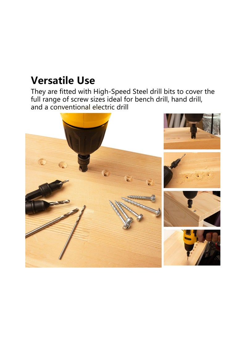 82°Countersink Drill Bit, SYOSI 5Pcs Free Replaceable HSS Drill Bits for Wood 3/8