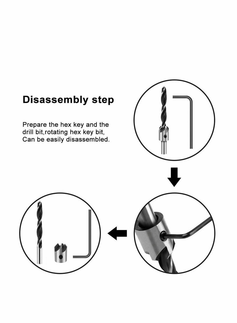 Countersink Drill Bits Set, 7 Pcs Counter Sink Bit for Wood High-Speed Steel, Woodworking Carpentry Reamer with 1 Free Hex Key Wrench