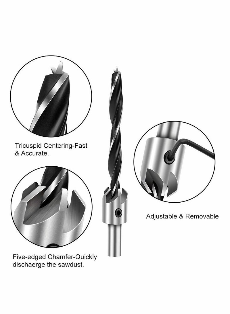 Countersink Drill Bits Set, 7 Pcs Counter Sink Bit for Wood High-Speed Steel, Woodworking Carpentry Reamer with 1 Free Hex Key Wrench