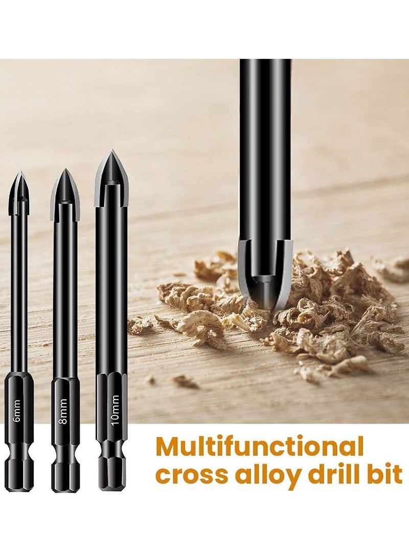 Drill Bit Set, Efficient Universal Drill Tools Multifunctional Triangle Drill Bit Set, Hard Triangular Cross Alloy Drill Bit Set for Glass, Plastic, Tile, Wood, Concrete, Drill Tip Tools (6 Pieces)