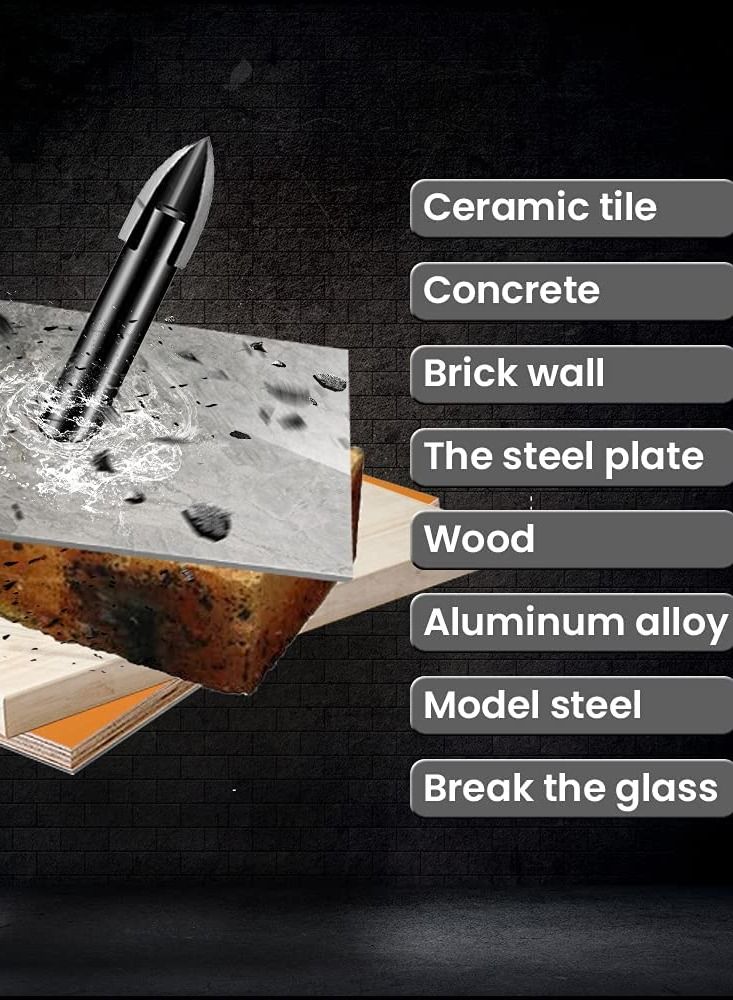 Drill Bit Set, Efficient Universal Drill Tools Multifunctional Triangle Drill Bit Set, Hard Triangular Cross Alloy Drill Bit Set for Glass, Plastic, Tile, Wood, Concrete, Drill Tip Tools (6 Pieces)