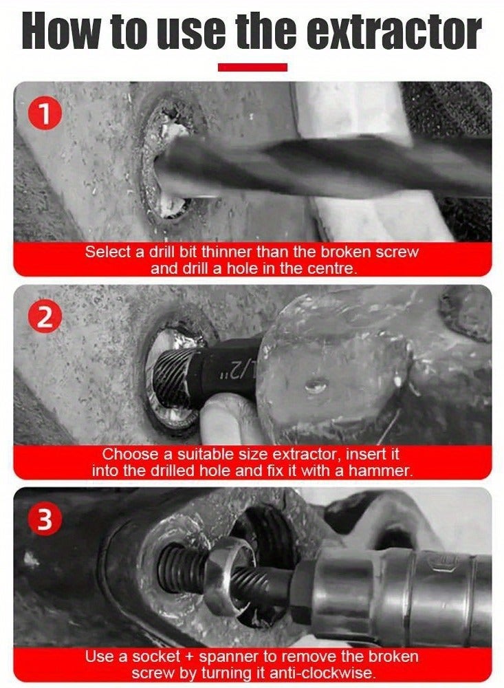 10 pcs Broken Screw Extractor Drill Bit, Alloy Steel Damaged Nut Extractor Bolt Screw Remover, Hexagonal Dismantling Extension Tool Set