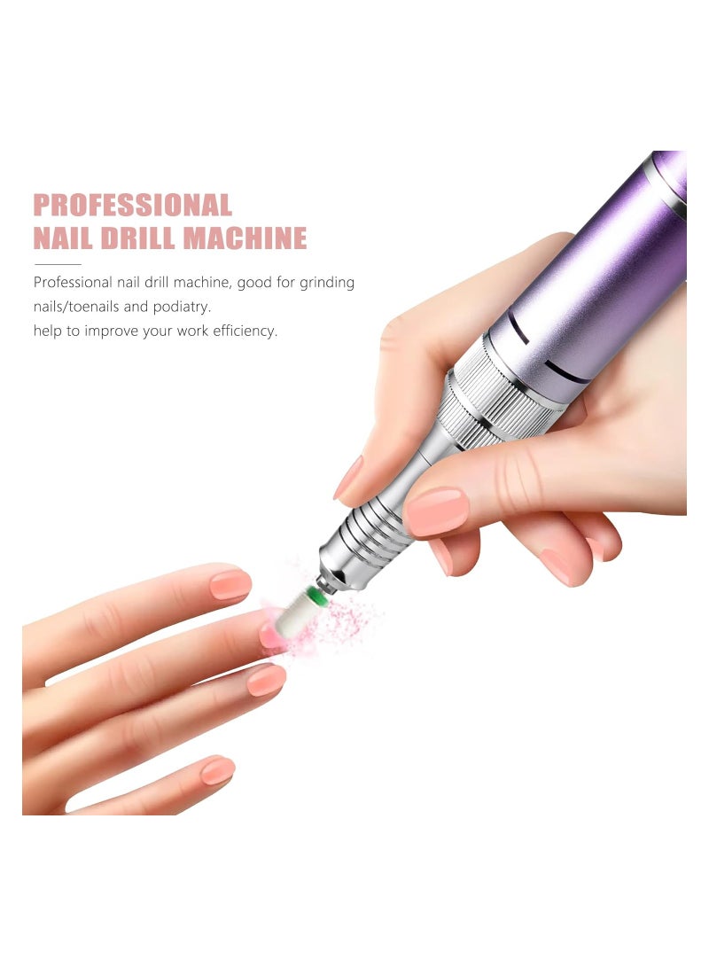 Professional Nail Drill 35000 RPM Electric Rechargeable Acrylic Gel Grinder Tool with 6 Metal Nail Drill Bits Acrylic Gel Nail DIY Manicure Pedicure Tools for Manicure Pedicure Carve Polish