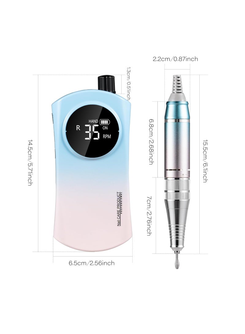 Professional Nail Drill 35000 RPM Electric Rechargeable Acrylic Gel Grinder Tool with 6 Metal Nail Drill Bits Acrylic Gel Nail DIY Manicure Pedicure Tools for Manicure Pedicure Carve Polish