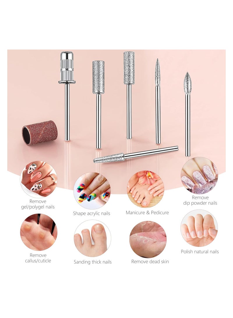 Professional Nail Drill 35000 RPM Electric Rechargeable Acrylic Gel Grinder Tool with 6 Metal Nail Drill Bits Acrylic Gel Nail DIY Manicure Pedicure Tools for Manicure Pedicure Carve Polish