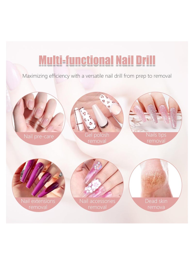 Professional Nail Drill 35000 RPM Electric Rechargeable Acrylic Gel Grinder Tool with 6 Metal Nail Drill Bits Acrylic Gel Nail DIY Manicure Pedicure Tools for Manicure Pedicure Carve Polish