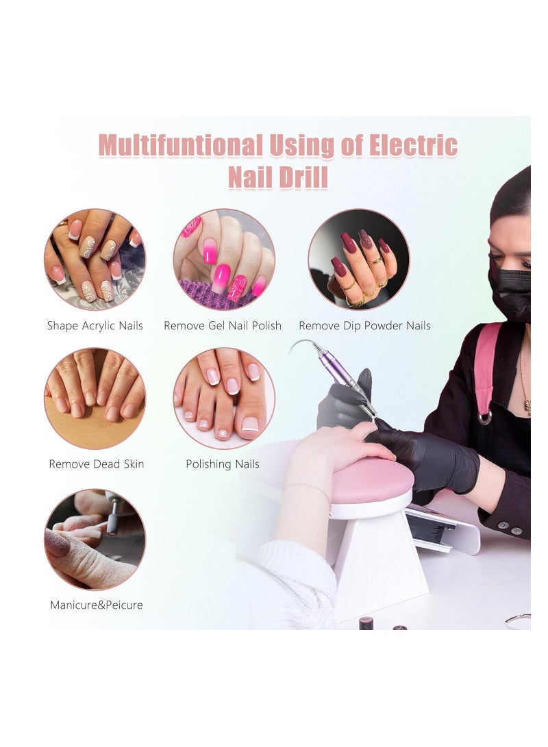 Professional Nail Drill 35000 RPM Electric Rechargeable Acrylic Gel Grinder Tool with 6 Metal Nail Drill Bits Acrylic Gel Nail DIY Manicure Pedicure Tools for Manicure Pedicure Carve Polish