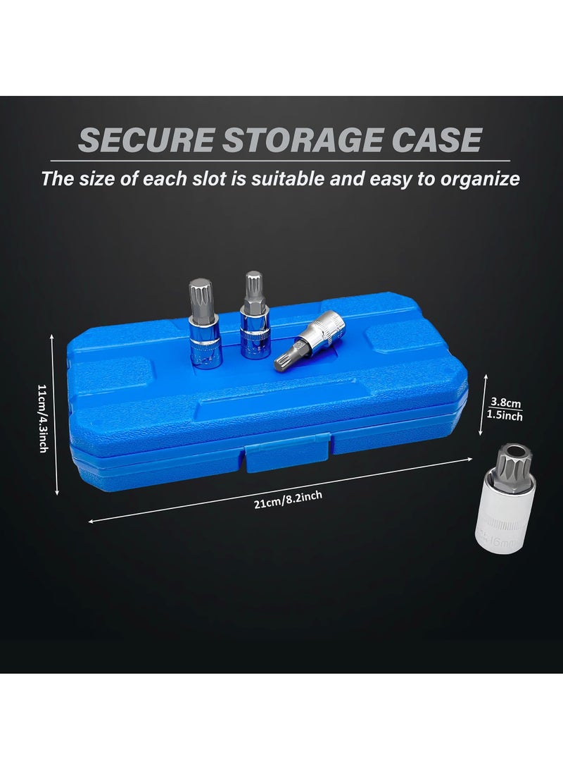 XZN Triple Square Spline Bit Socket Set, 10 Piece, M4 to M18, Includes 1/2, 1/4, and 3/8 Inch Drive, Premium S2 and Cr V Steel