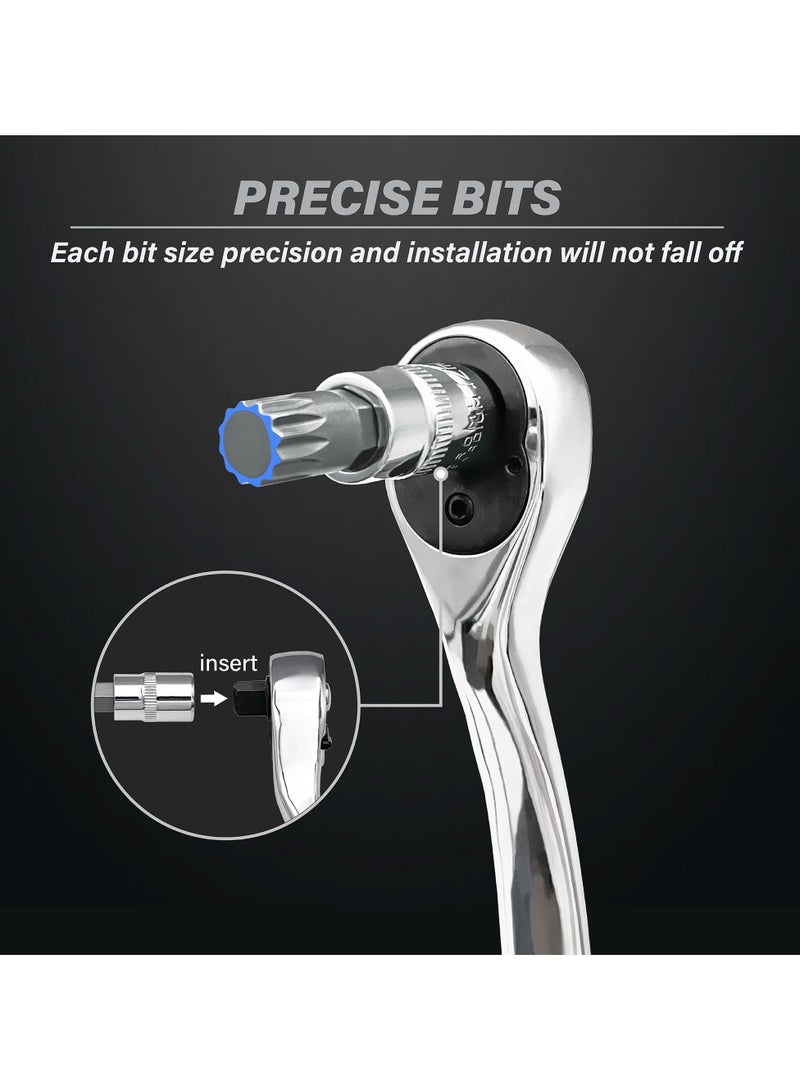 XZN Triple Square Spline Bit Socket Set, 10 Piece, M4 to M18, Includes 1/2, 1/4, and 3/8 Inch Drive, Premium S2 and Cr V Steel