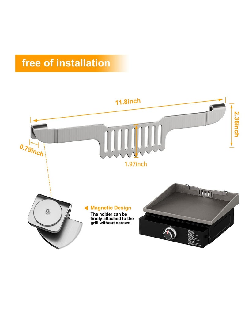Grease Gate Spatula Holder for Blackstone Griddle, 11.8 Inch Magnetic Design Stainless Steel Grease Trap, Grill Food Mesh Screen Block Hold Rack, Griddle Accessories for Blackstone, Silver