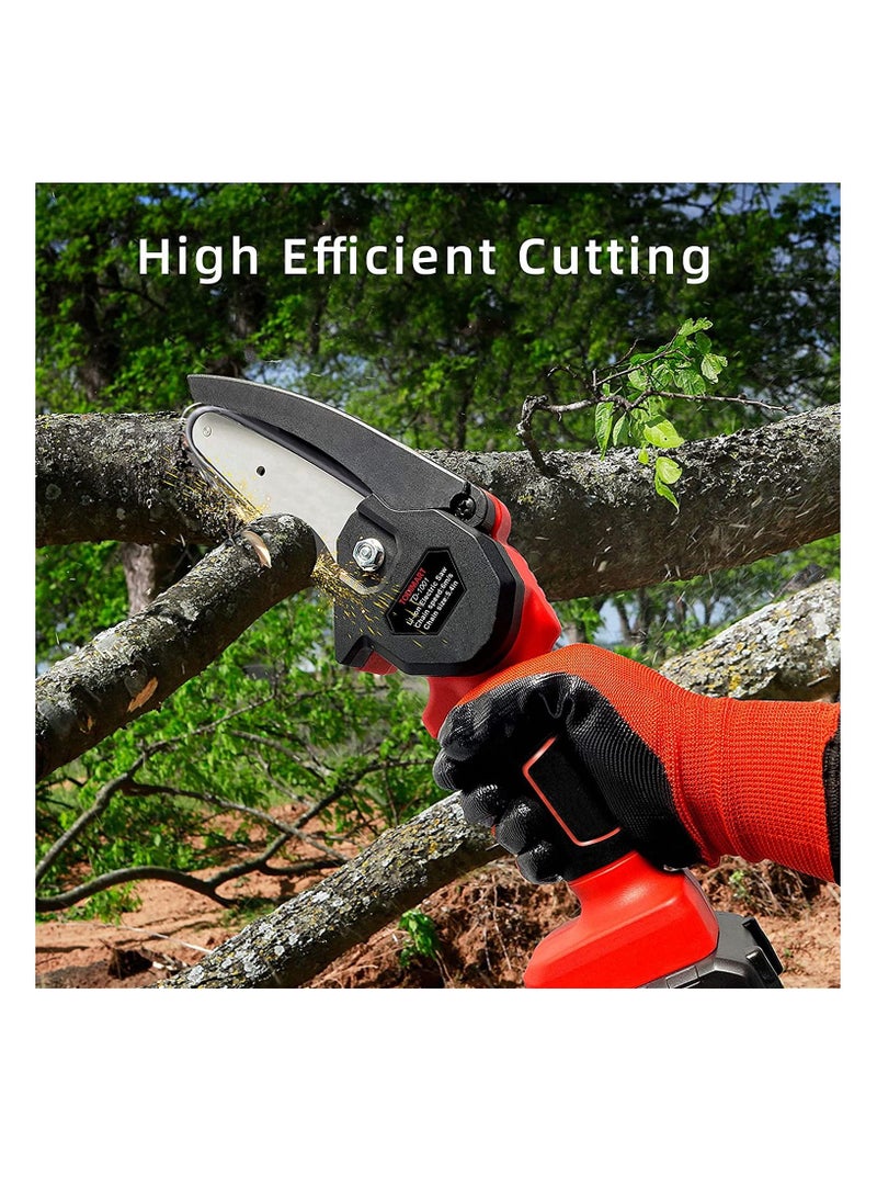 Mini Chainsaw Cordless Handheld Chain Saw with 21V Rechargeable 2000mAh Battery Operated 4 Inch Portable Electric Pruning Chainsaw for Garden Tree Trimming Branch Wood Cutting