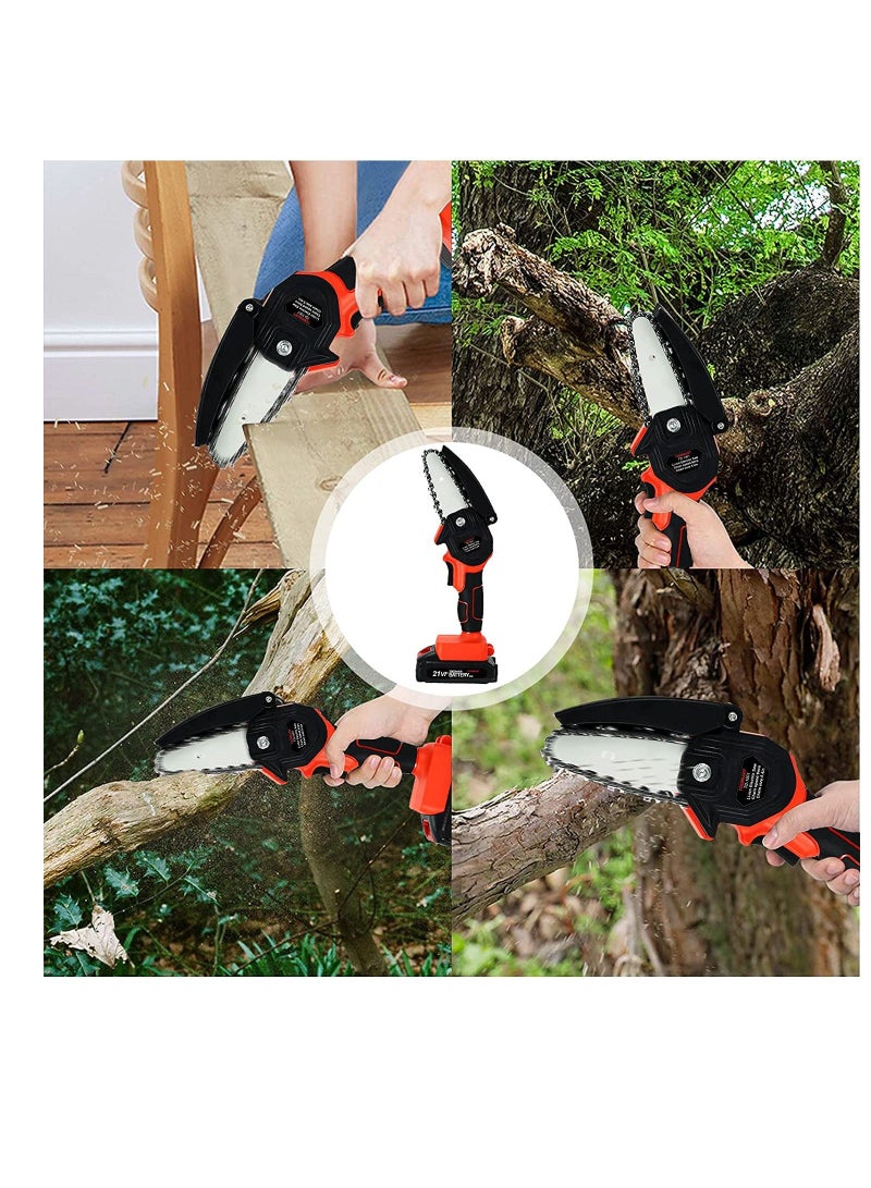 Mini Chainsaw Cordless Handheld Chain Saw with 21V Rechargeable 2000mAh Battery Operated 4 Inch Portable Electric Pruning Chainsaw for Garden Tree Trimming Branch Wood Cutting