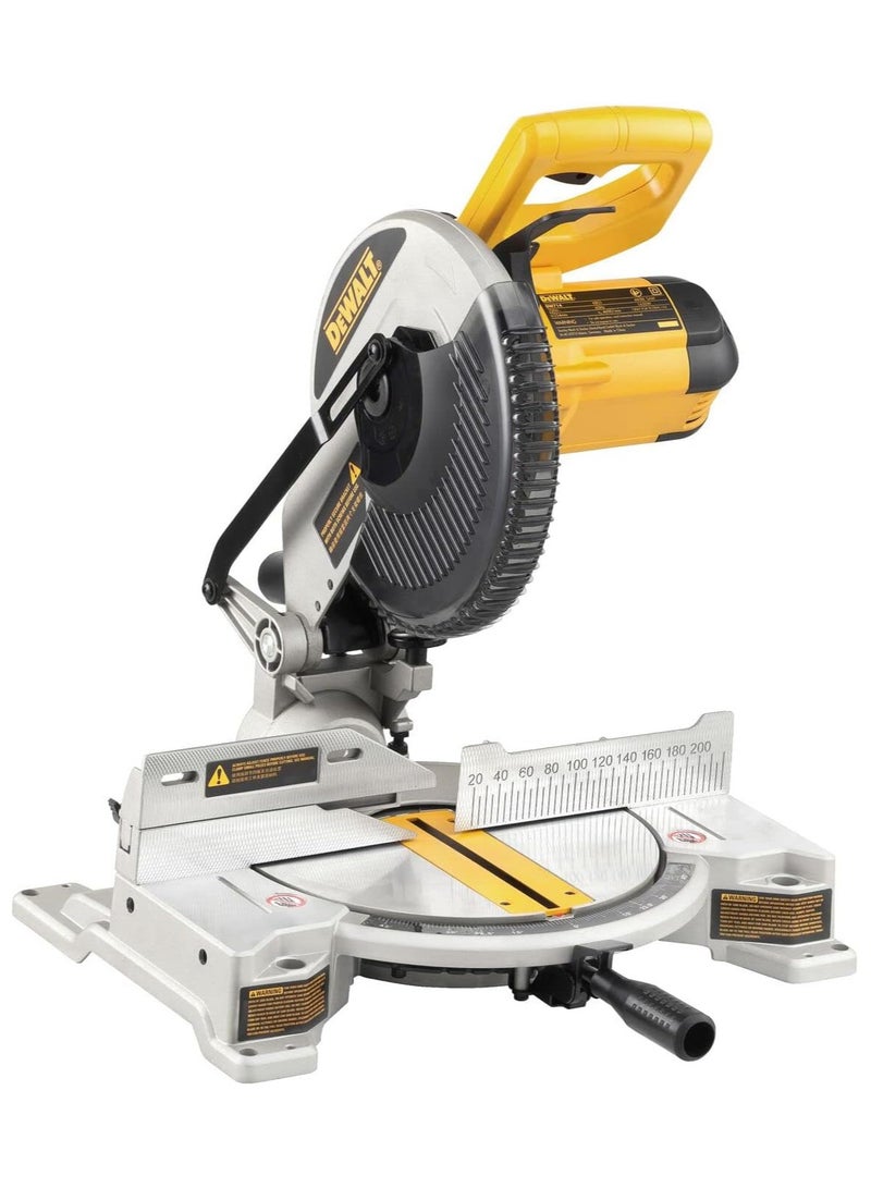 DeWalt 250MM 1650W Non slide compound Mitre Saw good for wood and Aluminum. With blade, Yellow/Black, DW714-B5-3 Year Warranty