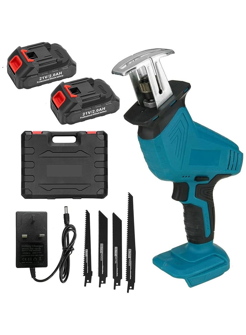 Universal 21V Power Tools Cordless Reciprocating Saw Combo Kit with 2pcs Batteries and One Charger, 4 Saw Blades for Wood/Metal/PVC Pipe Cutting