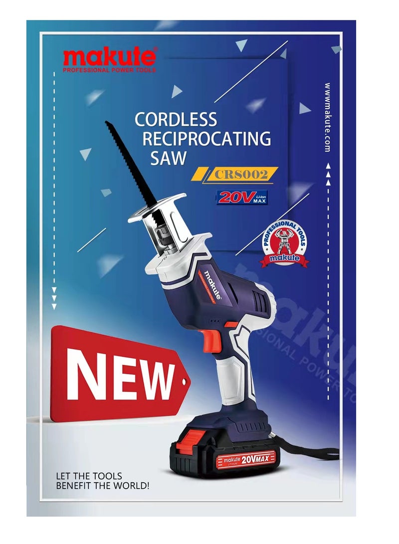 Cordless Reciprocating Saw Versatile, High-Speed Cutting Tool with Dual Lithium-Ion Batteries 20V, 3000spm/min- CRS002