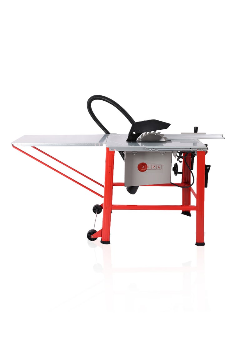 AFRA Table Saw, 315MM, 2000W, 2800r/Min 800x550mm Table, 0~45° Tilting Range, Induction Motor, Hand Wheel, Powder-Coated Sheet Steel Design, Galvanized top, AFT-20-315TSRD, 1-Year Warranty.