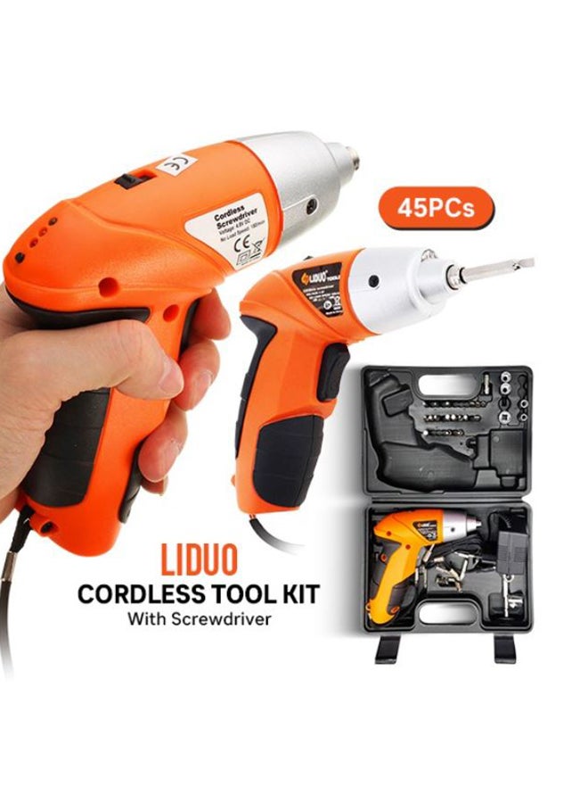 45-Piece Liduo Cordless Tool Kit With Screwdriver Black/Orange