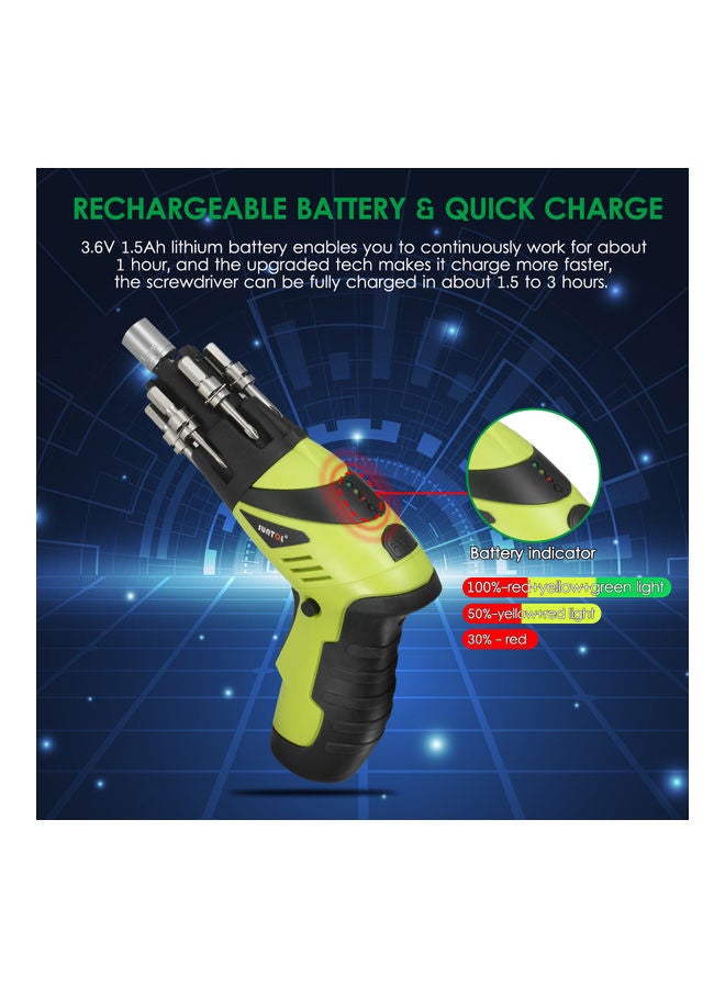 12-Piece Rechargeable Cordless Screwdriver Kit Green/Black