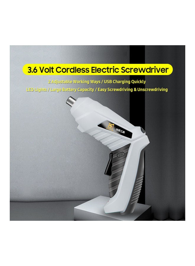 3.6 Volt Cordless Electric Screwdriver Kit with LED Light White/Black