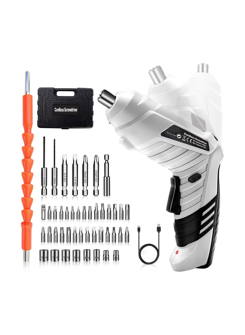 Electric Screwdriver Cordless 3N·m Max Torque Electric Screwdriver Kit with 47 Accessories 3.6V Cordless Screwdriver with USB Cable LED Light for Home Office DIY