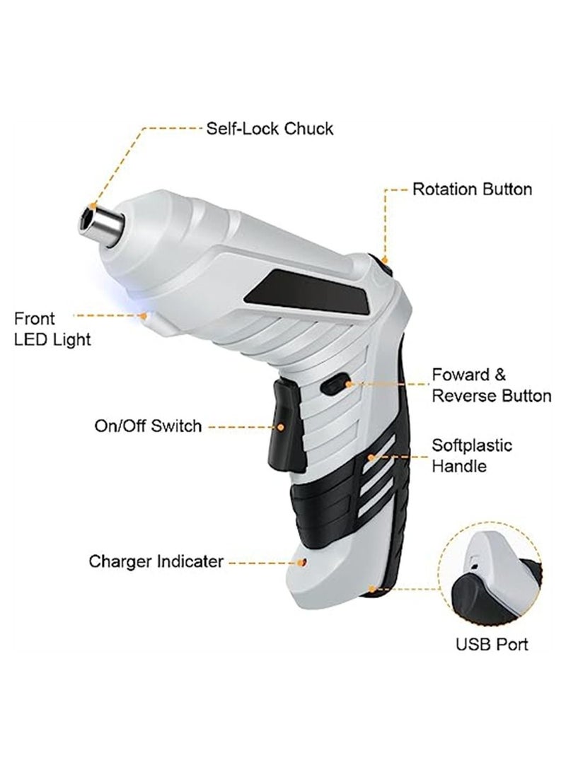 Electric Screwdriver Cordless 3N·m Max Torque Electric Screwdriver Kit with 47 Accessories 3.6V Cordless Screwdriver with USB Cable LED Light for Home Office DIY