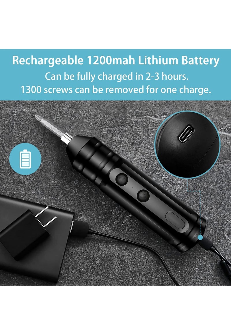 Cordless Rechargeable Screwdriver 1200mAh 3.7V Rechargeable, with 10 Magnetic Bits Electric Sets Forward and Reverse Rotate Standard
