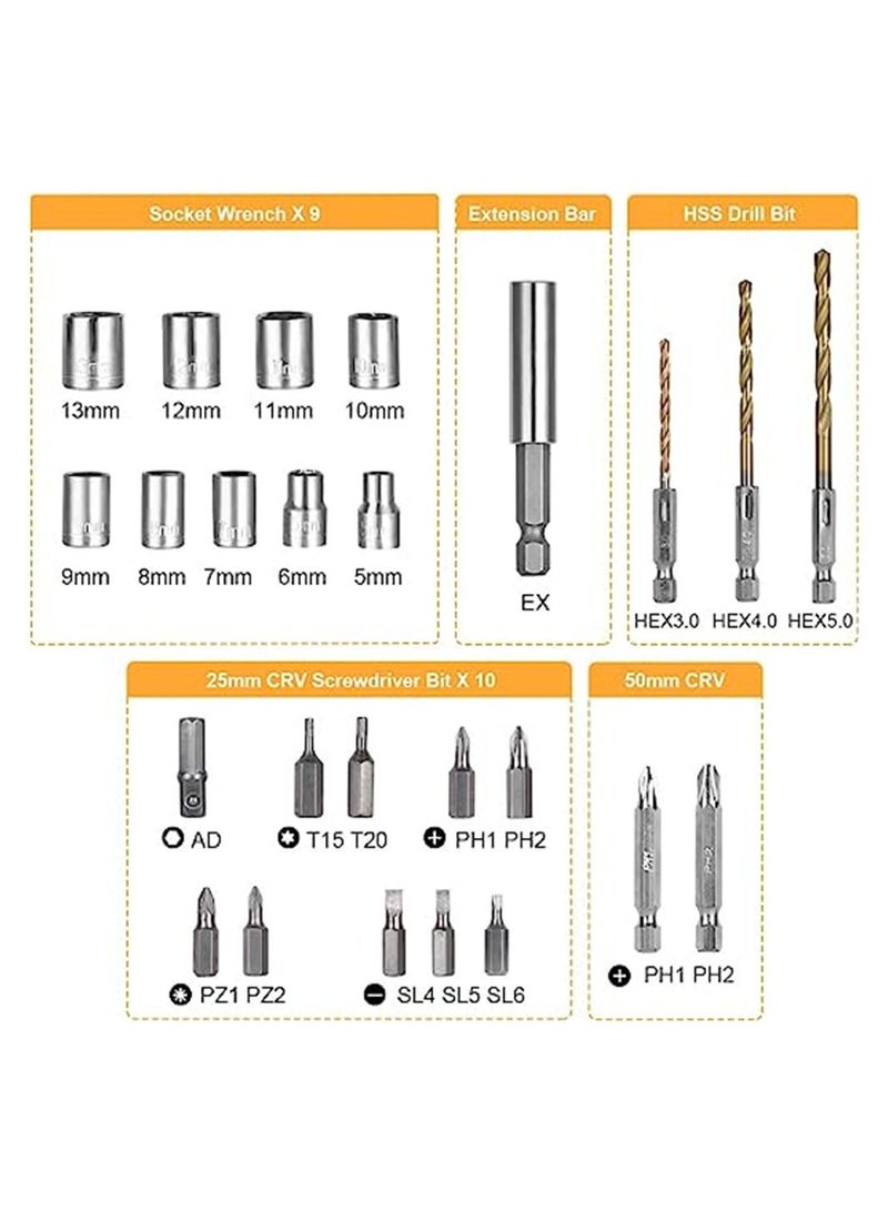 Electric Screwdriver Cordless 3N·m Max Torque Kit with 47 Accessories 3.6V USB Cable LED Light for Home Office DIY