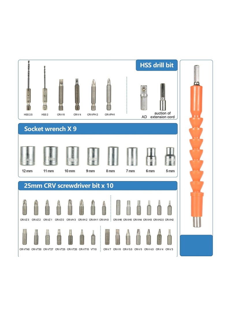 Electric Screwdriver Cordless 3N·m Max Torque Kit with 47 Accessories 3.6V USB Cable LED Light for Home Office DIY