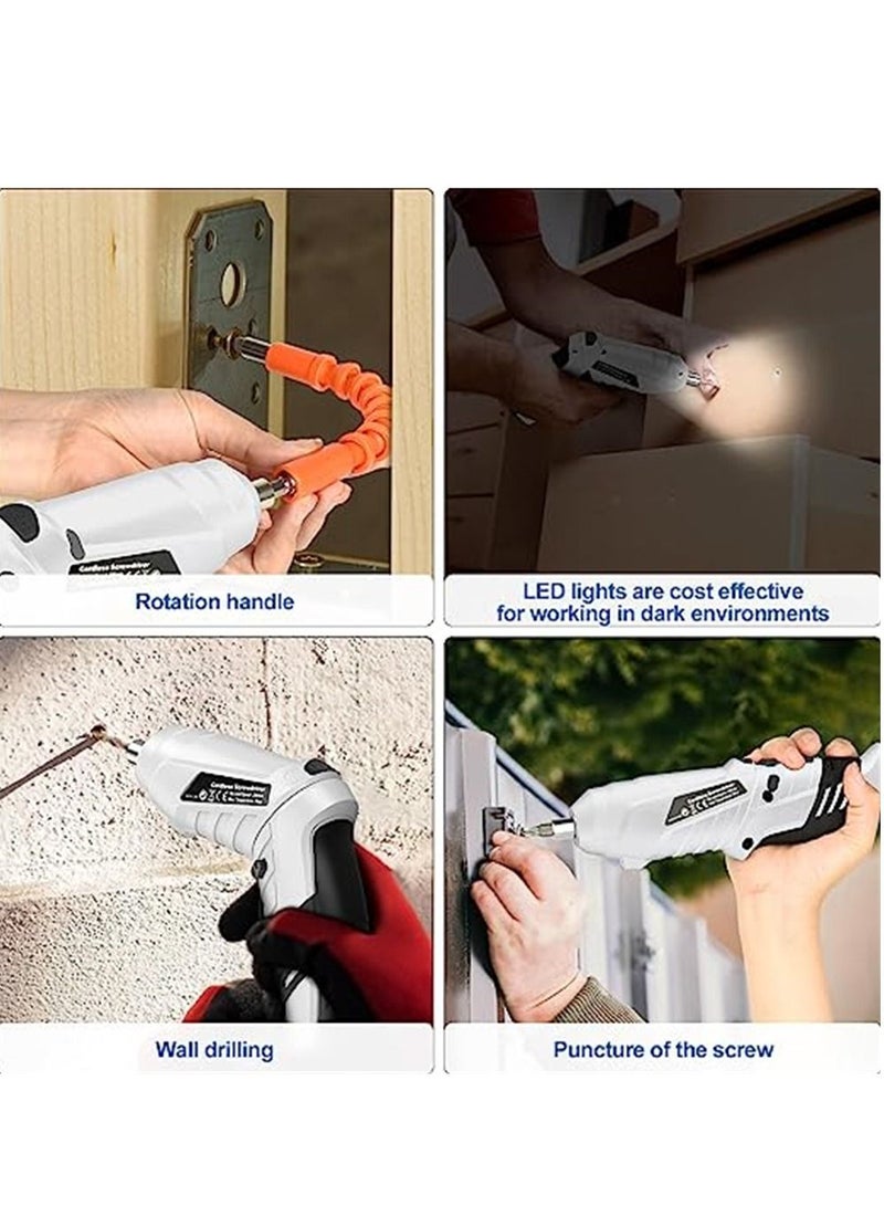 Electric Screwdriver Cordless 3N·m Max Torque Kit with 47 Accessories 3.6V USB Cable LED Light for Home Office DIY