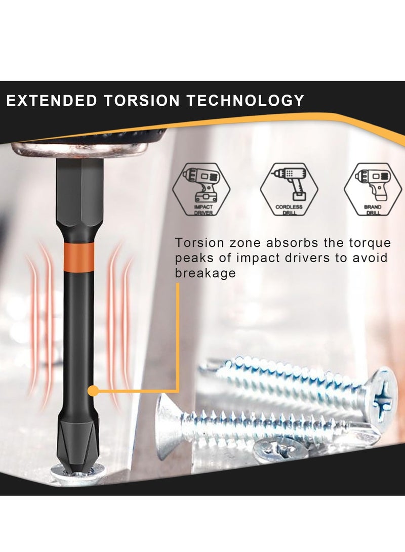 Screwdriver Bit 6Pcs Magnetic Screwdriver Driver Bits Set 25-150mm Long Impact Phillips Screwdriver Bit Non-Slip Drill Head Bits Screw Extractor Cross Slot Screwdriver for Power Screwdriver Black