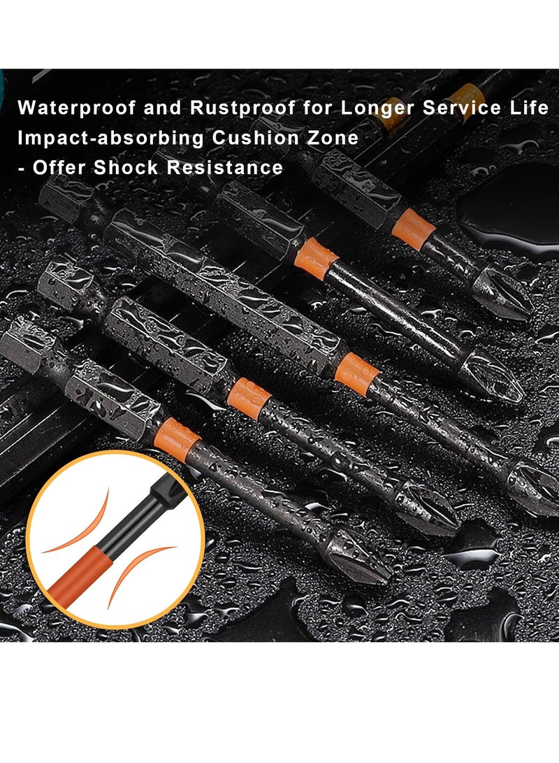 Screwdriver Bit 6Pcs Magnetic Screwdriver Driver Bits Set 25-150mm Long Impact Phillips Screwdriver Bit Non-Slip Drill Head Bits Screw Extractor Cross Slot Screwdriver for Power Screwdriver Black