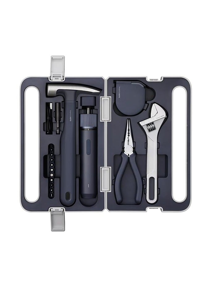 HOTO Manual Toolbox Hand Tool Set Portable Screwdriver Spanner Hammer Tape Measure Pliers Home Repair Installation Toolbox