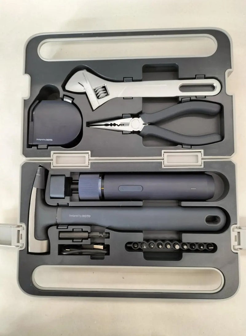 HOTO Manual Toolbox Hand Tool Set Portable Screwdriver Spanner Hammer Tape Measure Pliers Home Repair Installation Toolbox