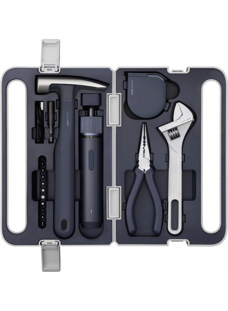 HOTO Manual Toolbox Hand Tool Set Portable Screwdriver Spanner Hammer Tape Measure Pliers Home Repair Installation Toolbox