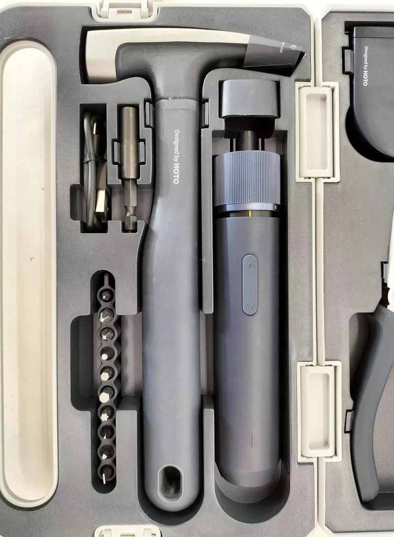 HOTO Manual Toolbox Hand Tool Set Portable Screwdriver Spanner Hammer Tape Measure Pliers Home Repair Installation Toolbox
