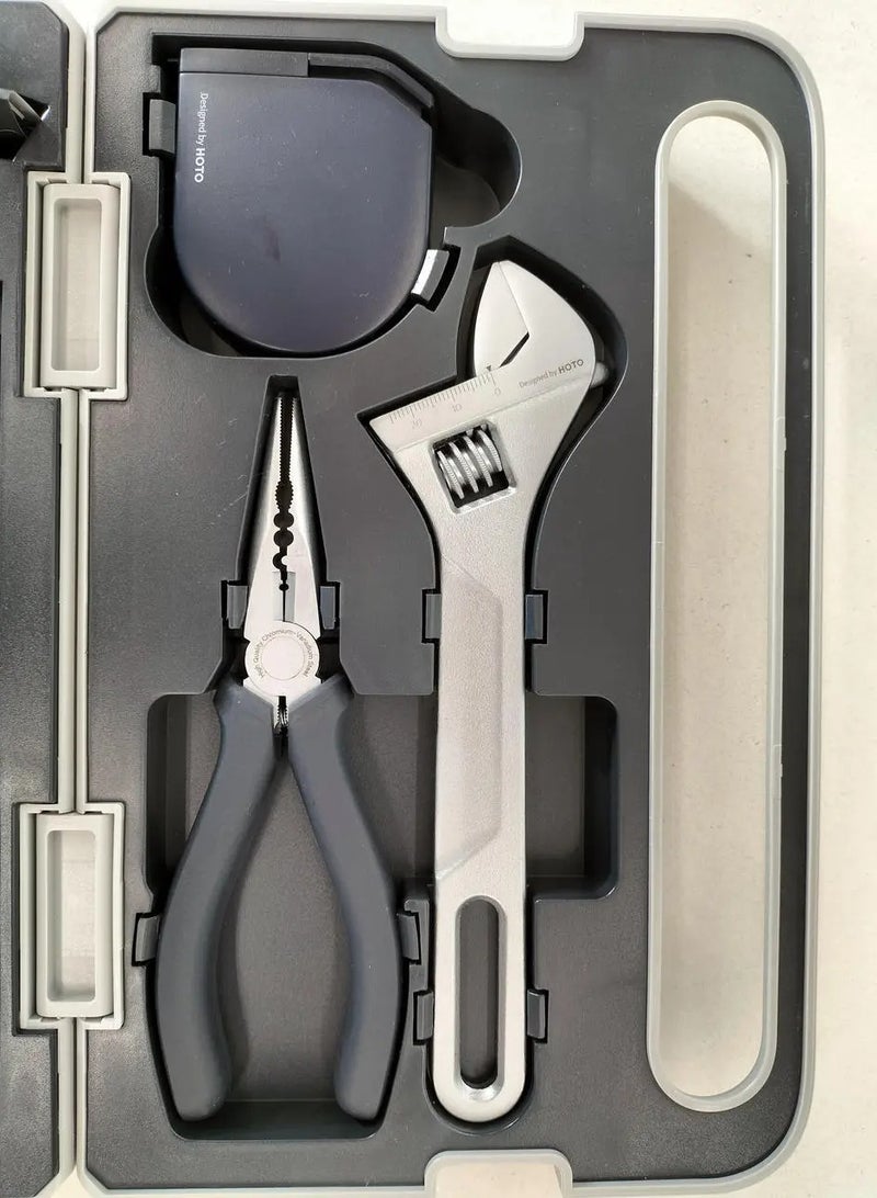 HOTO Manual Toolbox Hand Tool Set Portable Screwdriver Spanner Hammer Tape Measure Pliers Home Repair Installation Toolbox