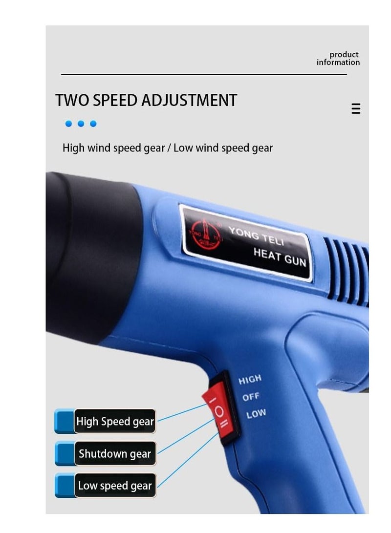 Corded Heat Gun Portable Hot Air Gun 1500W with 2 Temperature Gear for Shrink Wrapping, Industrial Plastic Soldering,Tube Bending,Automotive film,Removing Old Paint Film and Adhesives