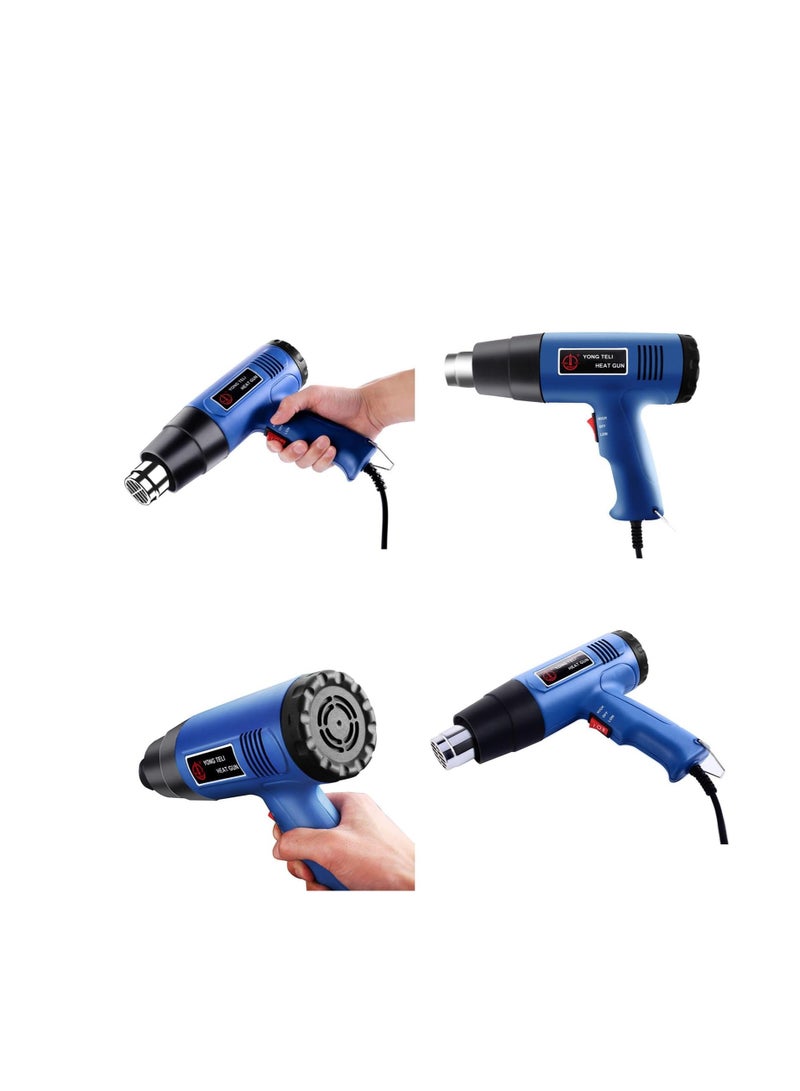 Corded Heat Gun Portable Hot Air Gun 1500W with 2 Temperature Gear for Shrink Wrapping, Industrial Plastic Soldering, Tube Bending, Automotive film, Removing Old Paint Film and Adhesives (Blue)