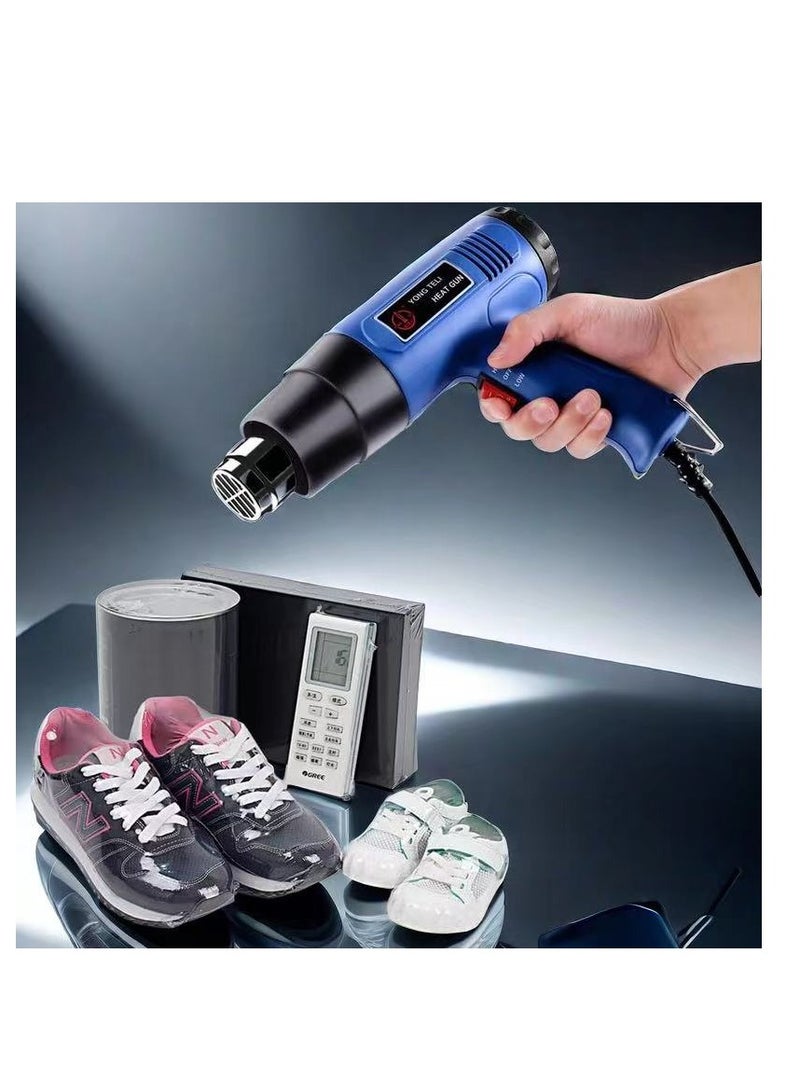 Corded Heat Gun Portable Hot Air Gun 1500W with 2 Temperature Gear for Shrink Wrapping, Industrial Plastic Soldering, Tube Bending, Automotive film, Removing Old Paint Film and Adhesives (Blue)