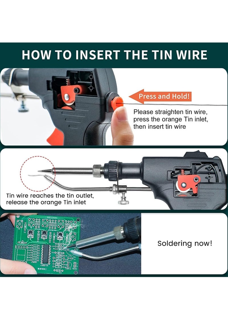 Soldering Iron Kit, Automatic Hand-held Soldering Welding Tool with 5pcs Soldering Tips, Desoldering Pump, Tweezers, Soldering Wires, Mini Bracket for Circuit Boards, Home DIY, Electronics Repair