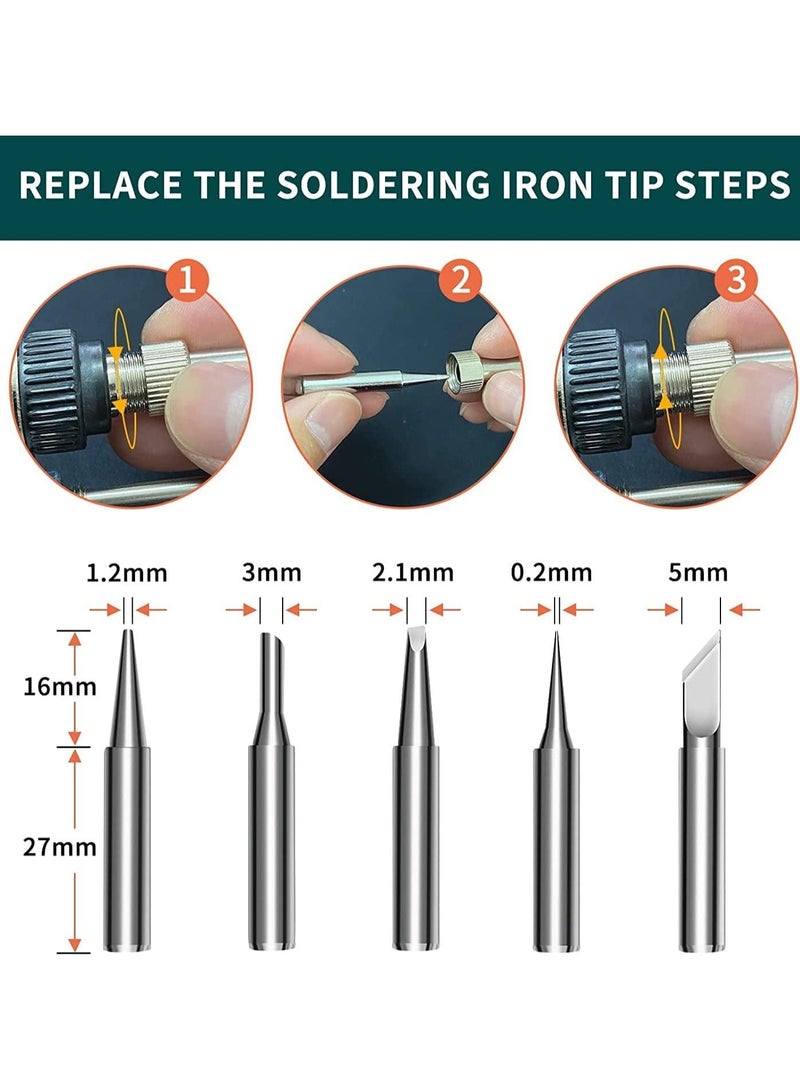 Soldering Iron Kit, Automatic Hand-held Soldering Welding Tool with 5pcs Soldering Tips, Desoldering Pump, Tweezers, Soldering Wires, Mini Bracket for Circuit Boards, Home DIY, Electronics Repair