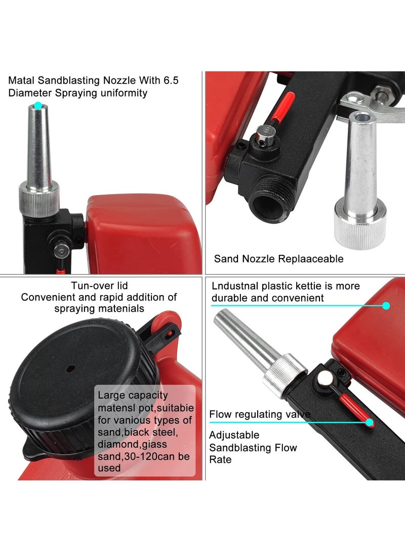 Sand Blaster, Professional Anti-Rust Blasting Machine 90psi Pneumatic Sand Blasting Kit Handheld Gravity Sandblaster Adjustable Flow Rate for Spraying Remove Paint Stains Rust Spot