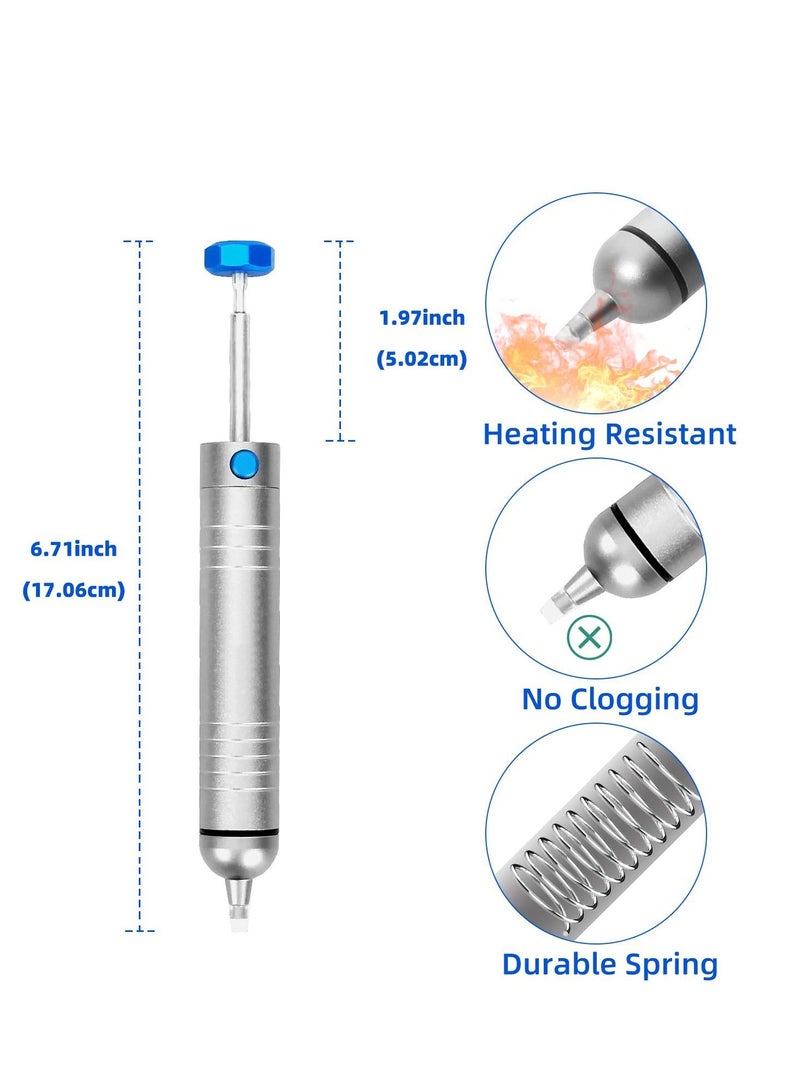 Solder Sucker No Clog Desoldering Pump, for Solder Removing with Replaceable Heat Resistan Silicone Sucking Nozzle, Desoldering Tool Sodering Pump Strong Vacuum Aluminum Suction Remover