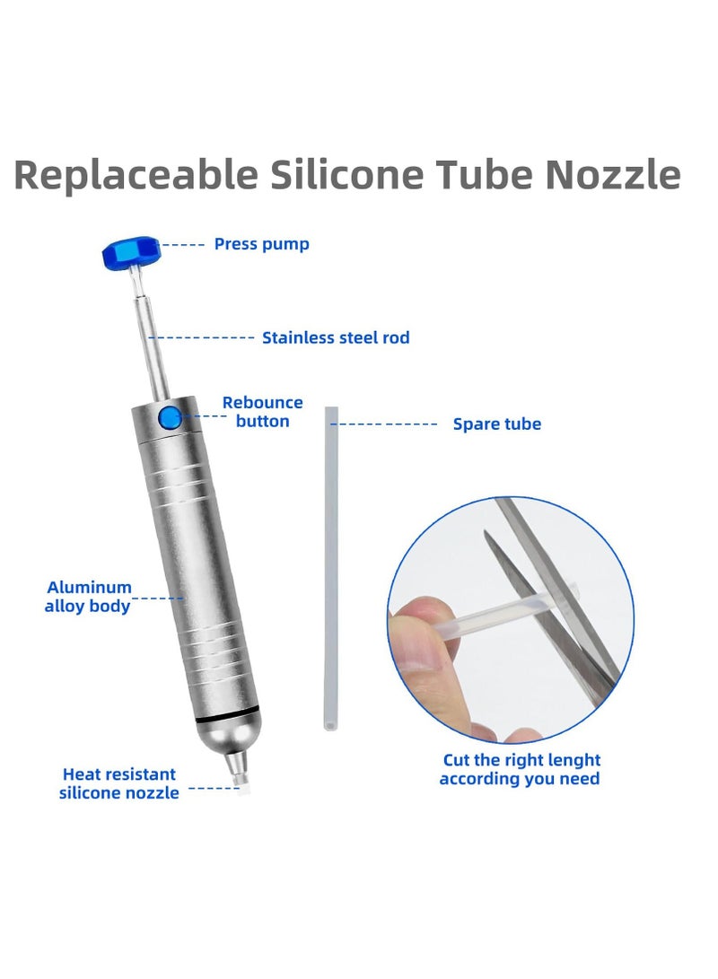 Solder Sucker No Clog Desoldering Pump, for Solder Removing with Replaceable Heat Resistan Silicone Sucking Nozzle, Desoldering Tool Sodering Pump Strong Vacuum Aluminum Suction Remover