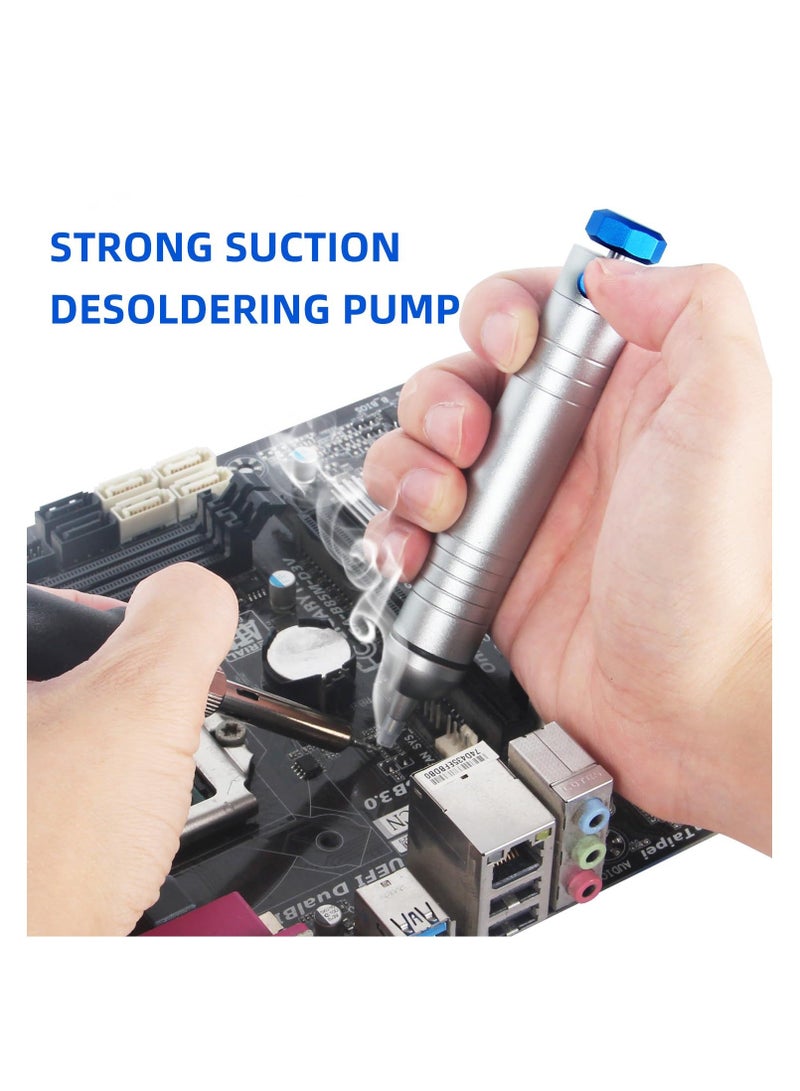 Solder Sucker No Clog Desoldering Pump, for Solder Removing with Replaceable Heat Resistan Silicone Sucking Nozzle, Desoldering Tool Sodering Pump Strong Vacuum Aluminum Suction Remover