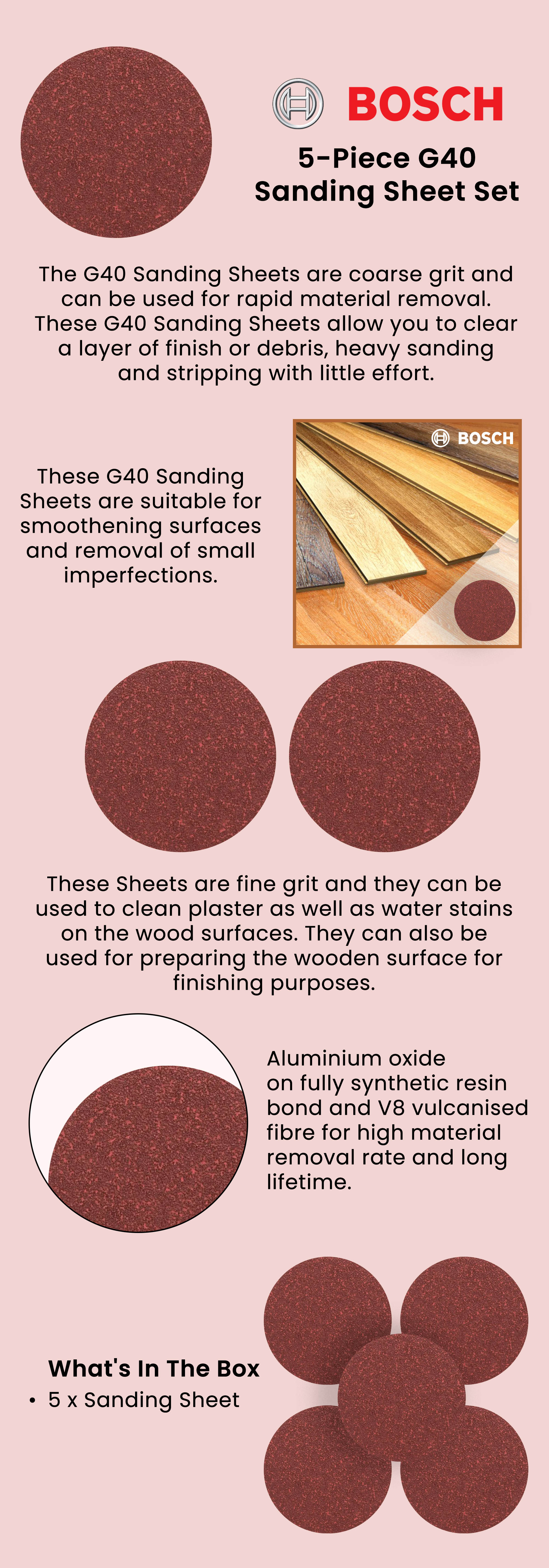 5-Piece G40 Sanding Sheet Set Brown