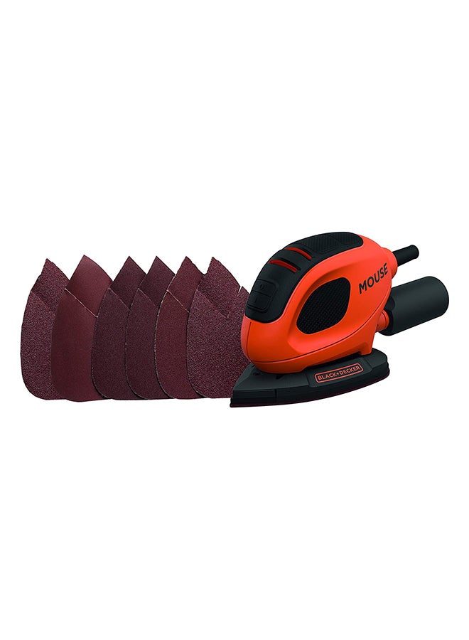 Compact Mouse Detail Sander, 55W, Corded, Low Vibration, Built-in Dust Port, Perfect for Precision and Detail Work on Paint, Varnish, and Glass Orange/Black